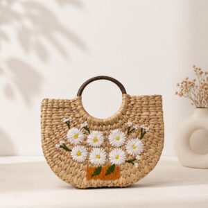 White Floral Handmade U Bag