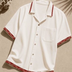 Men Assamese Themed white half sleeve khadi shirt
